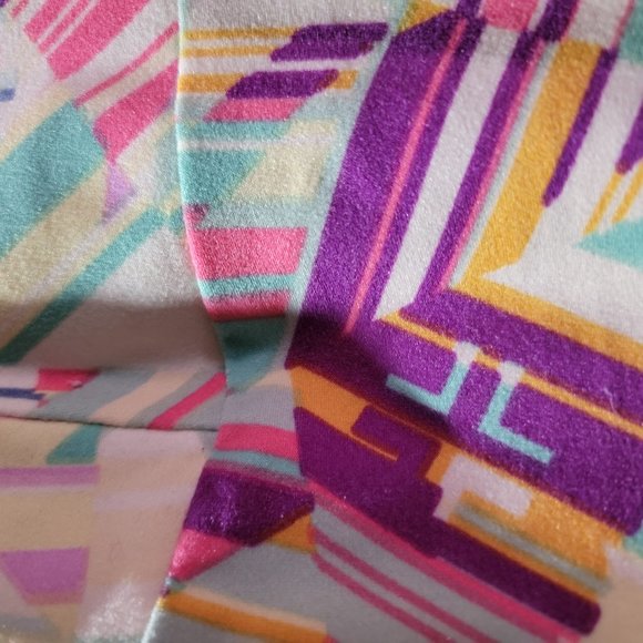 LuLaRoe Purple Pink Orange Yellow Geometric Print Leggings OS - Picture 2 of 3